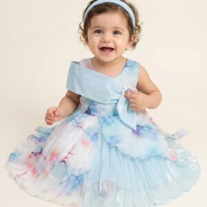 pastel watercolor print satin party kids frock