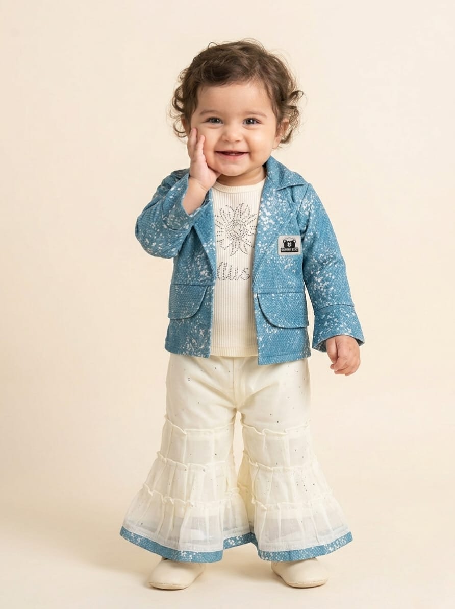 girls denim koti and palazzo set girls denim koti and palazzo set
