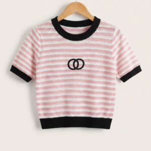 pink cropped short sleeved t shirt