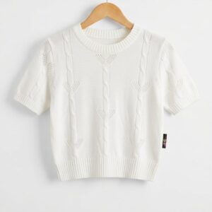 sweatyrocks women's crewneck short sleeve crop sweater cable knit pullover tops