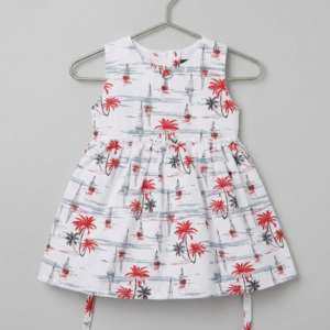 summer tropical palm tree sailboat girls casual dress cotton summer cloth