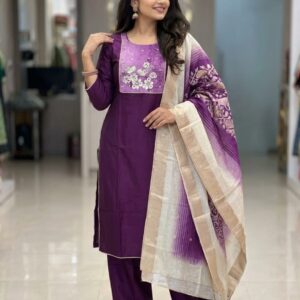 trendy fancy rayon slub kurta set with dupatta