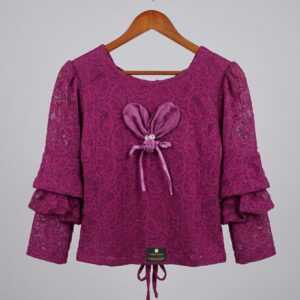 poshbery burgundy tie up neck lace top