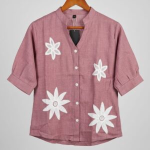 pink floral embroidered cotton shirt