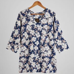 floral printed v neck and flared sleeve short kurti
