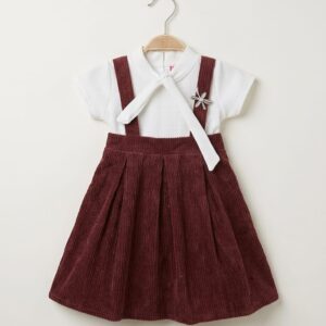 kids bow detail winter pinafore dress set