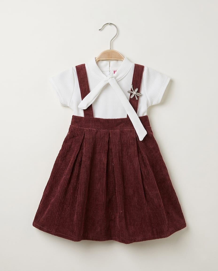 kids bow detail winter pinafore dress set kids bow detail winter pinafore dress set
