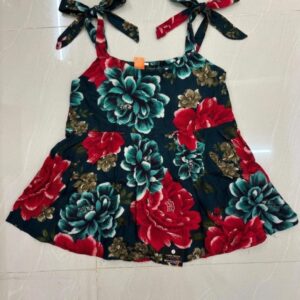 poplin woven sleeveless tiered top with floral print