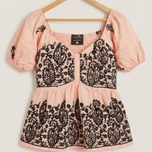women embroidered puff sleeve peplum top