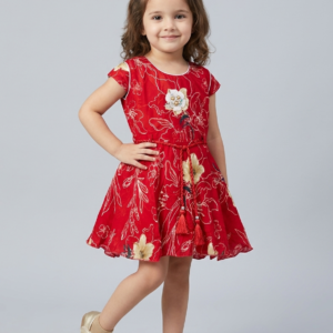 baby girl red chanderi frock