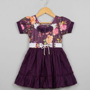 wish karo girls floral printed sleeveless tie ups detail satin fit & flare dress