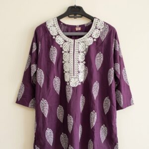 chikankari hand embroidered purple liva soft ethnic motifs floral straight kurta kurti tunic for women