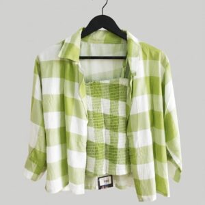 stylish girl's checked shirt collar multicolor top & tunics 2 pcs inner