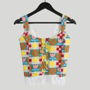women's corset floral sleeveless square neck vintage cropped tank top