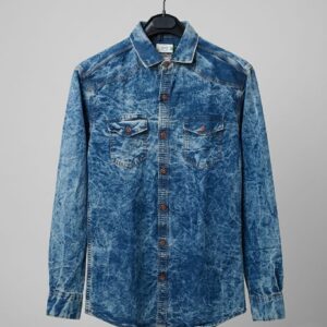 men regular fit washed cut away collar casual shirt