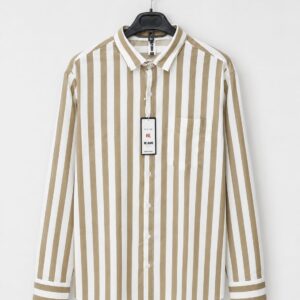men slim fit striped spread collar casual shirt
