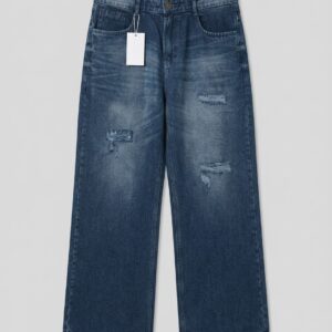 wide leg distressed denim jeans featuring ripped detailing
