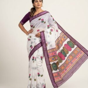 printed jamdani cotton silk saree