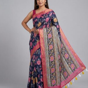 gajal printed digital print kanjivaram pure cotton linen saree