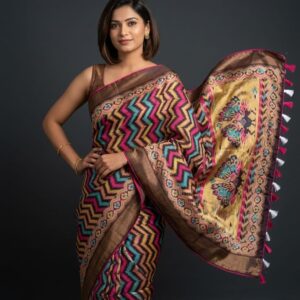 multi color ikat printed saree