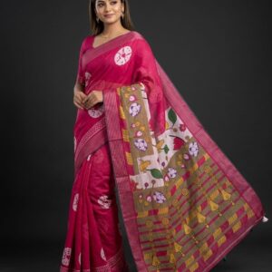 rani pink dola silk bandhani printed saree