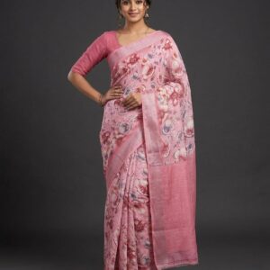 floral printed banarasi silk blend saree