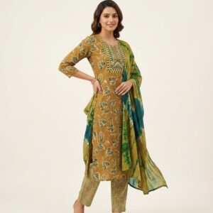 floral print kurta with embroidered neckline