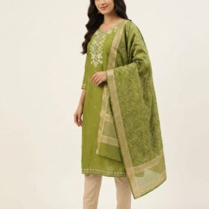 embroidered straight kurta suit set