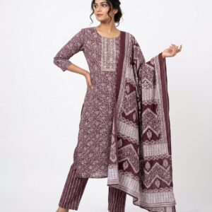 brown batik printed kurta