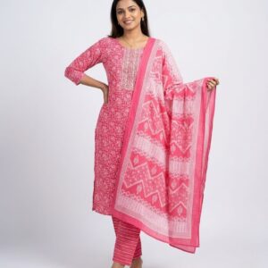 white printed cotton kurta set