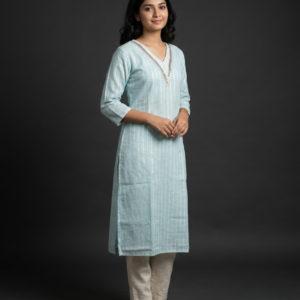stripe embroidered cotton kurti
