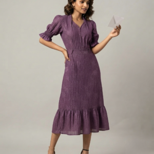 glamour shimmer pleated midi dress