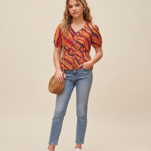 sunset waves v neck peplum top